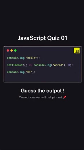 Follow for daily quiz 🚀 Comment your answer [JavaScript quiz, JS quiz for beginners, JavaScript MCQs, JavaScript interview questions, JavaScript test, JavaScript coding quiz, JavaScript challenge, JavaScript practice questions, JavaScript basics quiz, JavaScript ES6 quiz] Tags: #JavaScriptQuiz #JSQuiz #LearnJavaScript #CodeQuiz #JavaScriptBasics