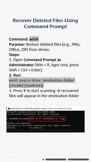 Recover lost or deleted files easily using Command Prompt (CMD). 💻 #filerecovery