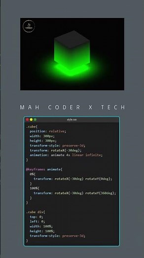 Create a Glowing, Rotatable Square Cube using just HTML, CSS, and JavaScript! 🎨 | MAH Coder X Tech