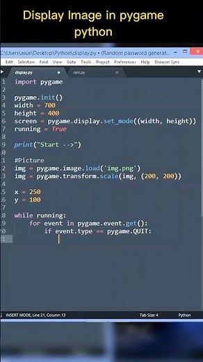 Pygame - Display Image in Pygame python || Pygame python tutorial #python #pygame