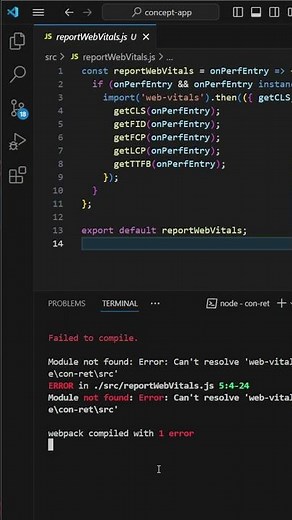 Module not found: Error: Can't resolve 'web-vitals' | React.js