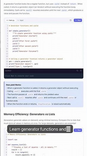 Python Generators - yield Keyword, Generator Functions & Expressions — in 30 seconds #Python