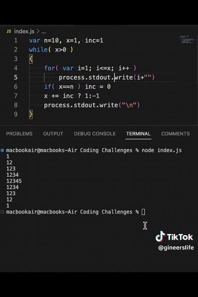 Coding Challenge 2 - Diamond Number Pattern #fypp #coding #codingchallenge #javascript #numberpattern #gineerslife