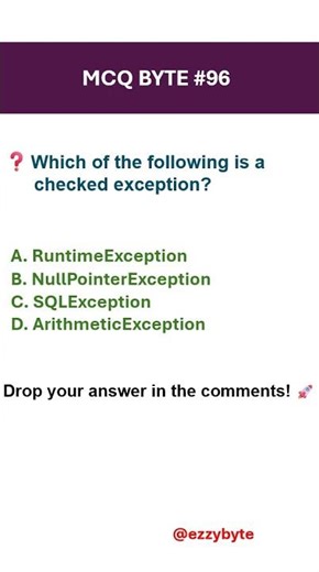 Java Exceptions MCQ: Which One Is Checked? #ezzybyte #mcqs