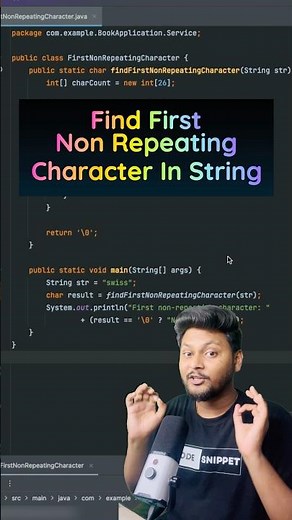 Find First Non Repeating Character In String #coding #javaframework #programming