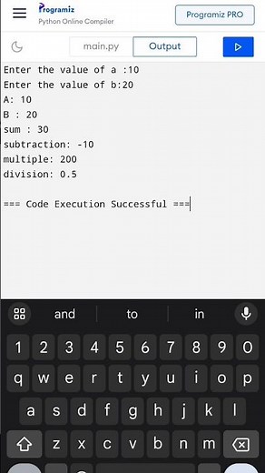 PYTHON TUTORIAL : ADDITION, SUBTRACTION, MULTIPLICATION AND DIVISION OF TWO NUMBERS#43