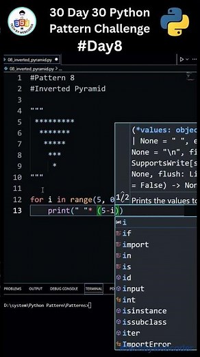 Day 8: Easy Inverted Pyramid Pattern in Python | 30 Days of Code