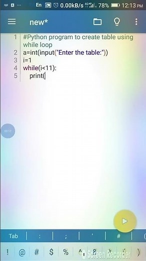 Table with python program #Table using while loop