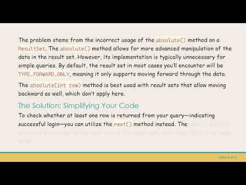 Solving the JDBC and MySQL Statement and ResultSet Error
