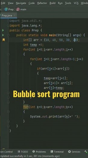 Bubble sort program in java