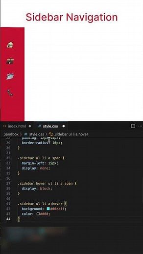 Sidebar Navigation (Expanding) HTML and CSS #shorts