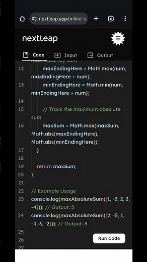 Maximum Absolute Sum of Subarray in JavaScript | Kadane’s Algorithm Explained