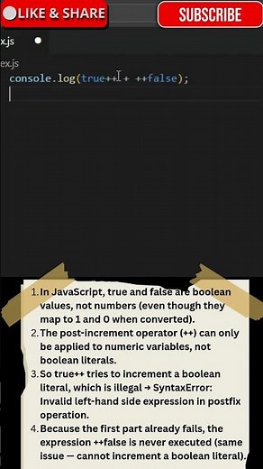 JavaScript Boolean ++ Trick Explained | true++ + ++false | JS Interview Question