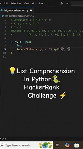 list comprehension #python🐍 | HackerRank challenge solved!🔥 #pythonforbeginners #programming #coding
