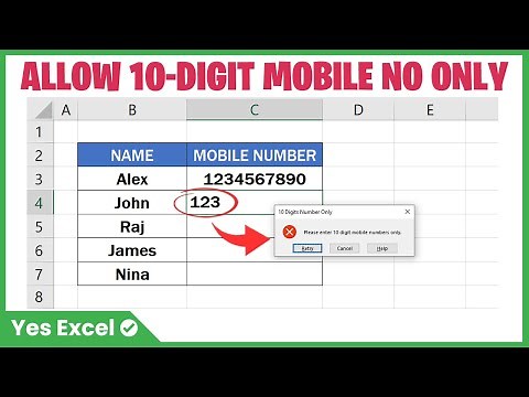 10 Digit Mobile Number - Excel Data Validation