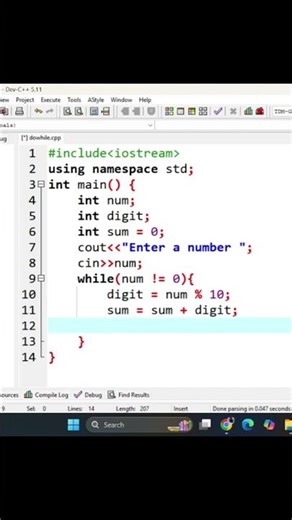 Calculate Sum of Digits in a Number in C++ | While Loop Example | C++ Programming Short