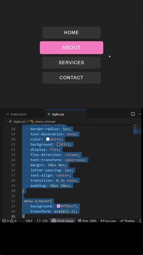 #018 Amazing Navigation Hover Effect 😍 | HTML CSS #webdevelopment #hovereffects #shorts