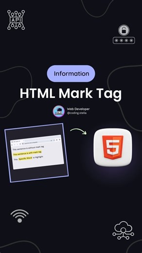 HTML Mark Tag Explained 😎 Imp Tag of HTML 🤔 👉 The tag in HTML is used to highlight or mark text for reference purposes. When used, it renders the enclosed text with a yellow background by default, making it stand out from the surrounding content. 🧑‍💻 Basic Syntax - This is an example of a highlighted text. ✅ In the example above, the word "highlighted" will appear with a yellow background, drawing attention to it. The visual appearance of the tag can be customized further using CSS. ❤️ Hit 
