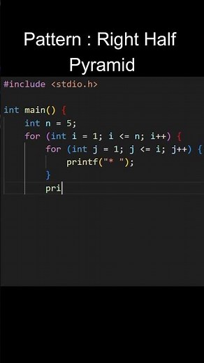 Pattern 3: Right Half Pyramid In C | Pattern Series |JustCode |#coding #programming #shorts