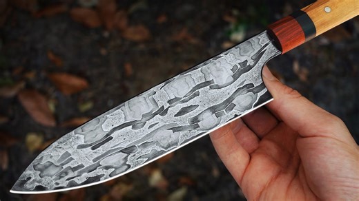 How I made chains + file-canister damascus steel - knife making tutorial