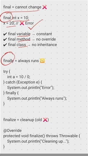 final vs finally vs finalize(Java Interview Trap 🚨)#java #javainterview #developer #learnjava#shorts