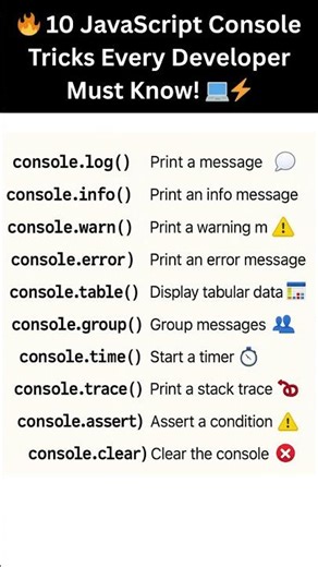 🔥 10 JavaScript Console Tricks Every Developer Must Know! 💻⚡