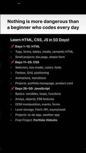 Learn HTML, CSS, JavaScript in 50 Days 🚀 | Complete Roadmap for Beginners 💻🔥