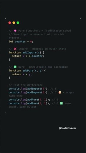 🧠 Pure Functions = Predictable Speed #javascript #coding #shorts