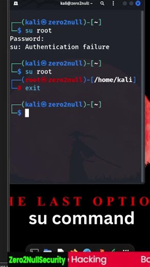 su - Command in Kali linux | #kalilinux #kalilinuxtutorial #ethicalhacking #windows #shorts