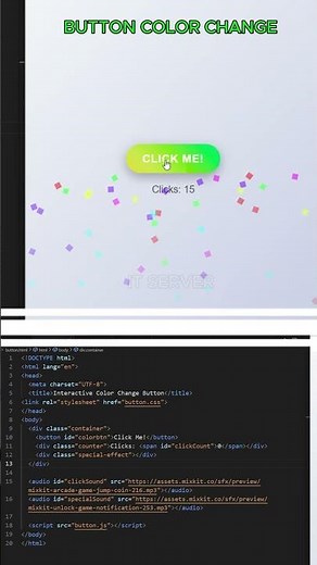 Button color change using HTML, CSS and JS #itserver #webdesign