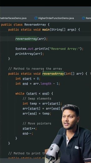 Reverse Integer Array Without Inbuilt Methods ✅ #java #interview