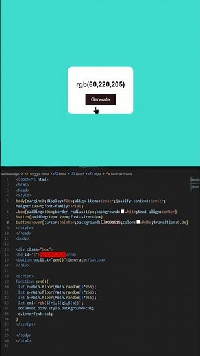 RGB Color Generator using HTML CSS JavaScript 🎨🔥 #coding #codingbat #htmlcss #shorts #learncoding