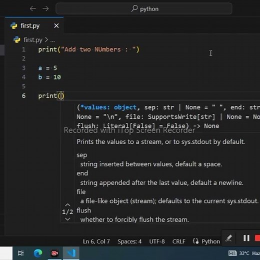 Python Program to Add Two Numbers ✨ #Shorts