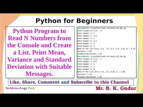 Python Program to Read N Numbers from Console and find Mean Variance and Standard Deviation
