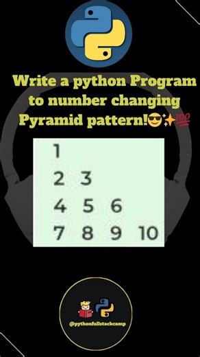 pythonfullstackcamp on Instagram: "Build a stunning number pyramid in Python using nested loops! 🚀 Perfect for beginners mastering pattern printing. Copy, run, and level up your coding skills today! Python pyramid pattern number pyramid Python Python pattern printing pyramid pattern code Python nested loops print number pyramid Python programming patterns star pyramid Python Python code examples beginner Python patterns #Python #Coding #Programming #PythonCode #PyramidPattern #NumberPyramid #Pa
