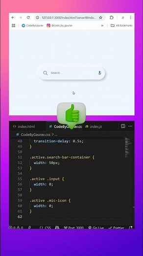 ✨ Click to Reveal Search Bar | Clean UI #webdevelopment #coding #htmlcss #shorts