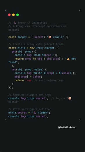 🥷 Proxy in JS: object ninja 🚀 #coding #javascript #shorts