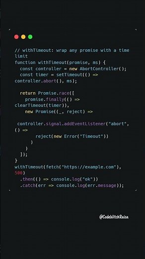 withTimeout() — Clean Timeout Wrapper in JavaScript ⚡ #coding #javascript #shorts