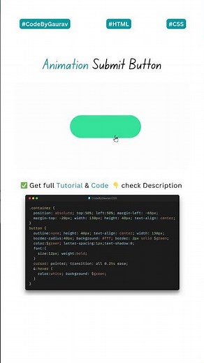 🚀 Animated Submit Button Using HTML & CSS #webdevelopment #coding #animation #shorts