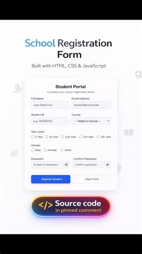 School Registration Form - Built with HTML, CSS & JavaScript | @devsQUE #coding #shorts