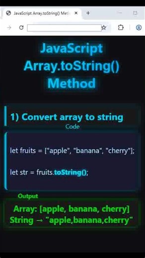 #27. JavaScript Array.toString() Property || Array.toString() method In JS #shorts