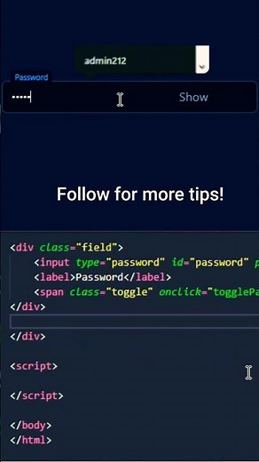 Password Show and Hide using HTML CSS & JavaScript #coding #shorts