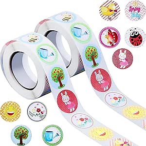 Zonon 1000 Pieces Spring Stickers Roll Colorful Butterfly Insect Flower Tree Bunny Self Adhesive Labels for Envelopes Craft DIY Card Scrapbooking Gift Easter Party Supplies Seasonal Holiday Decor