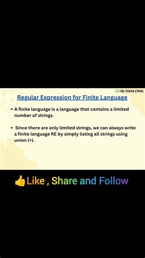 PG Smart Learning on Instagram: "🔥 Regular Expressions Made Super Easy! In this video, you’ll finally understand how to write Regular Expressions for Finite Languages — with clear logic, examples, and step-by-step explanation! 💡🤓 📚 What you’ll learn: ✔ What is a Finite Language? ✔ Why every Finite Language is Regular ✔ How to write RE for: • No string • Length 0, Length 1, Length 2, Length 3 • At most 1 / At most 2 ✔ Special case: “Not more than 2 b’s and 1 a” ✔ Super easy trick: Language → 