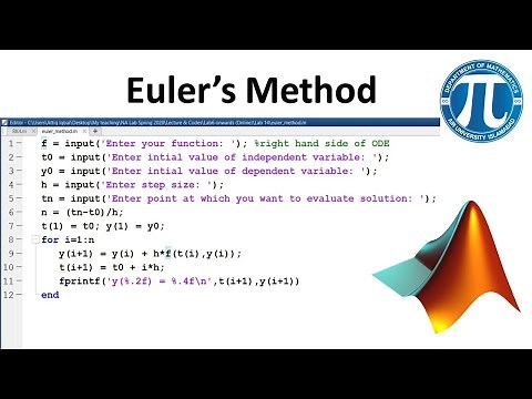 Euler's Method to solve ODEs with MATLAB code