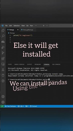 How to install numpy in vscode #numpy #vscode #installation #import #library ‪@KDcodeyt‬
