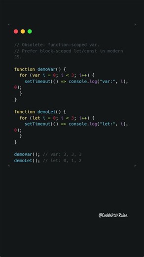 Obsolete JS: stop using var in loops #coding #javascript #shorts