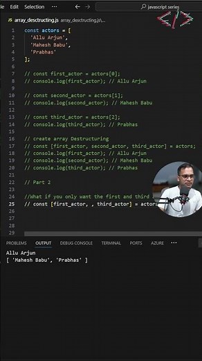 🌟 JS Array Destructuring: What if You Only Want the First and Third Actor? 🎬 #coding #codewithkg