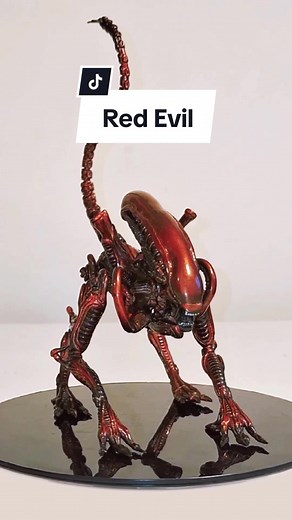 Handcrafted Red Evil Alien Prototype Made of Epoxy Resin and Plastic