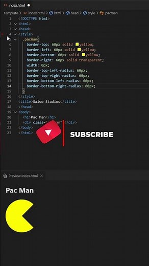 Pacman using HTML and CSS tutorial for beginners using VSCode IDE #shorts #coding